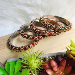 3x$25 Set of 4 Beaded Bangles w Glitter and Rhinestones